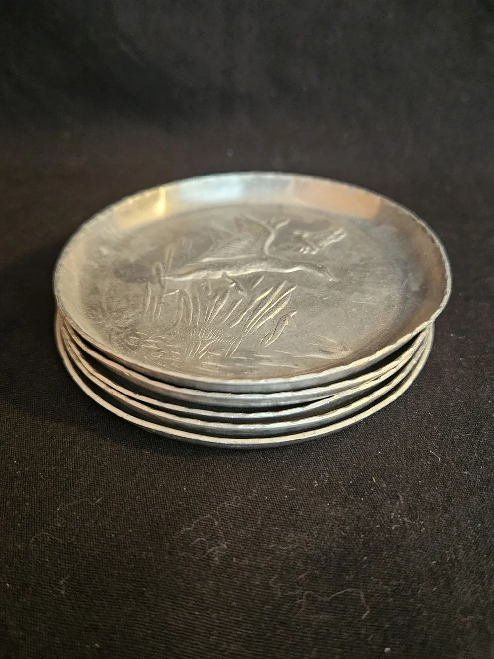 Vintage Aluminum Coasters Ducks Set of 5 - Mid Century Metal Retro Barware